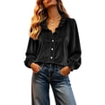 thumbnail image 5 of Chbgutlmr Button down Velour Tops for Women Peasant Long Sleeve Ruffled V Neck Blouse Tops Casual Loose Fall Trendy T-Shirts, 5 of 9