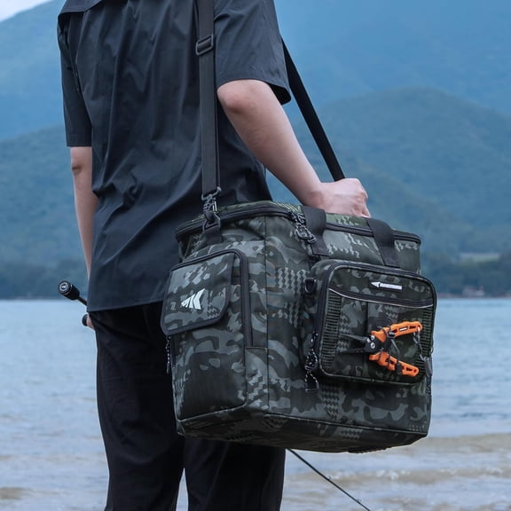 BaitSpace Fishing Tackle Bag With 4 Tackle Boxes & Removable Bait Binder, Water-Resistant Tackle Storage, Fishing Gear, Adjustable Shoulder Strap