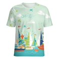 thumbnail image 5 of Sailboats Seagulls Ocean Adventure Womens Tops Women's Fashion Casual Short Sleeve Flower Print Round Neck Pullover Top Blouse, 5 of 7
