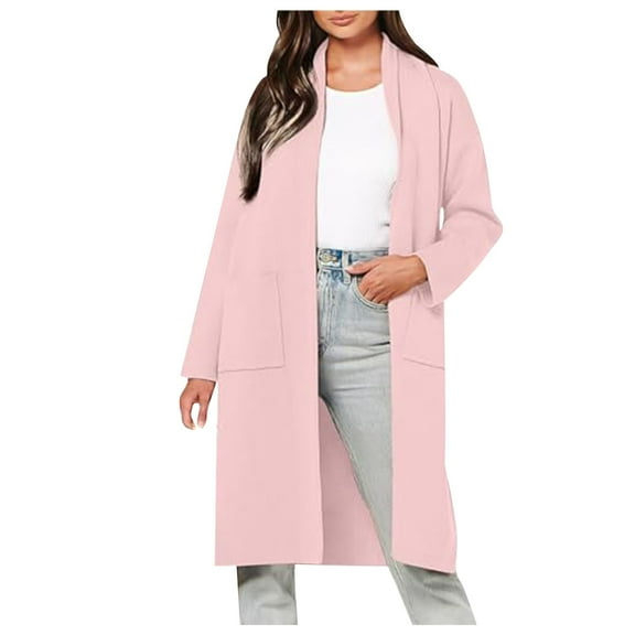 jtjvou Fall Winter Long Wool Blend Coat Lapel Loose Fit Stylish Casual Outerwear Comfortable Cardigan for Daily Wear and Office Use Pink XL