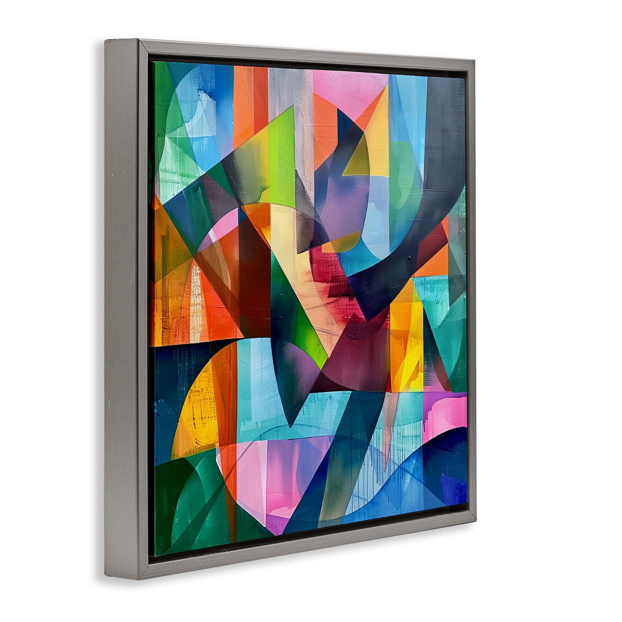 Stupell Industries Layered Luminous Shapes Abstract Painting Gray Floater Framed Canvas Art Print Wall Art, 18 x 18