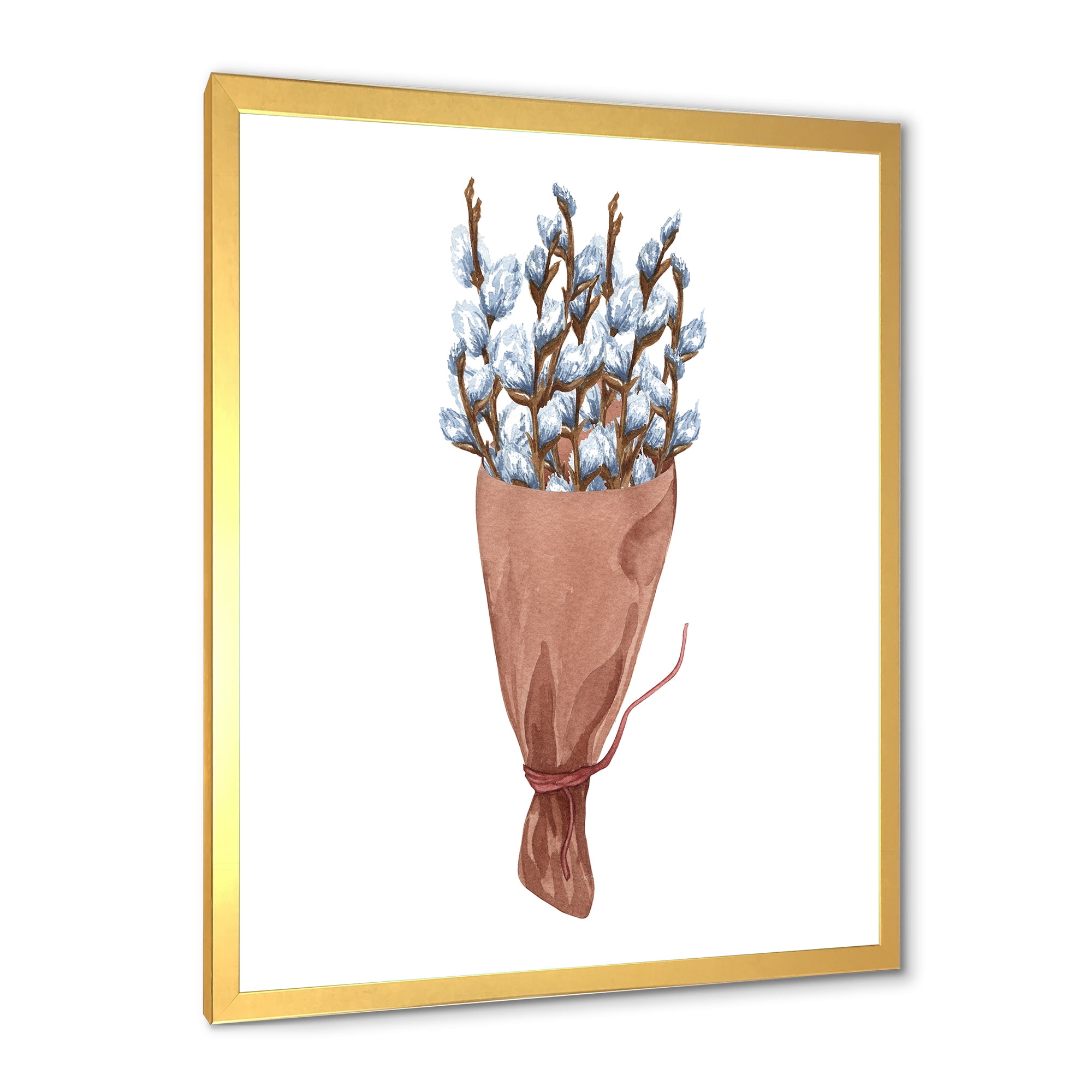Designart 'Bunch of White Pussy Willow Twigs I' Farmhouse Framed Art Print
