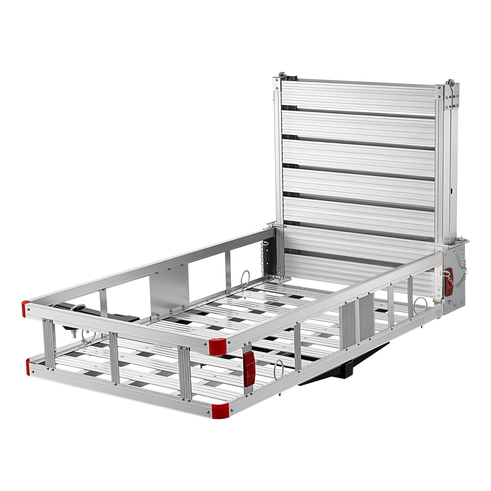 KFFKFF Hitch-Mounted Wheelchair Carrier, 500LBS Capacity with Foldable Ramp, Aluminum Cargo Basket & Stabilizer Kit, Compatible with 2" Receiver for Trucks, SUVs, and Cars, 53.7" x 29.5" x 8.7"
