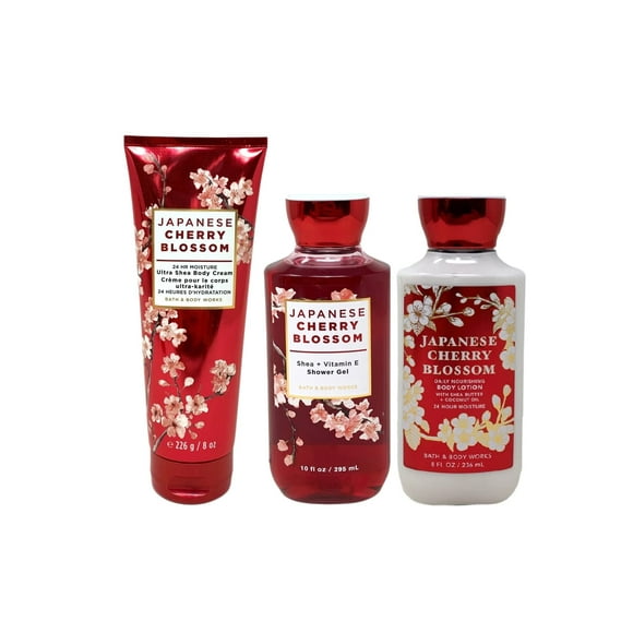 Ensemble Cadeau Fleur de Cerisier Japonaise - Ensemble Cadeau 3 Pcs Bain et Body Works - Lotion Fleur de Cerisier Japonaise + Crème Triple Hydratation Ultra Shea + Gel Douche