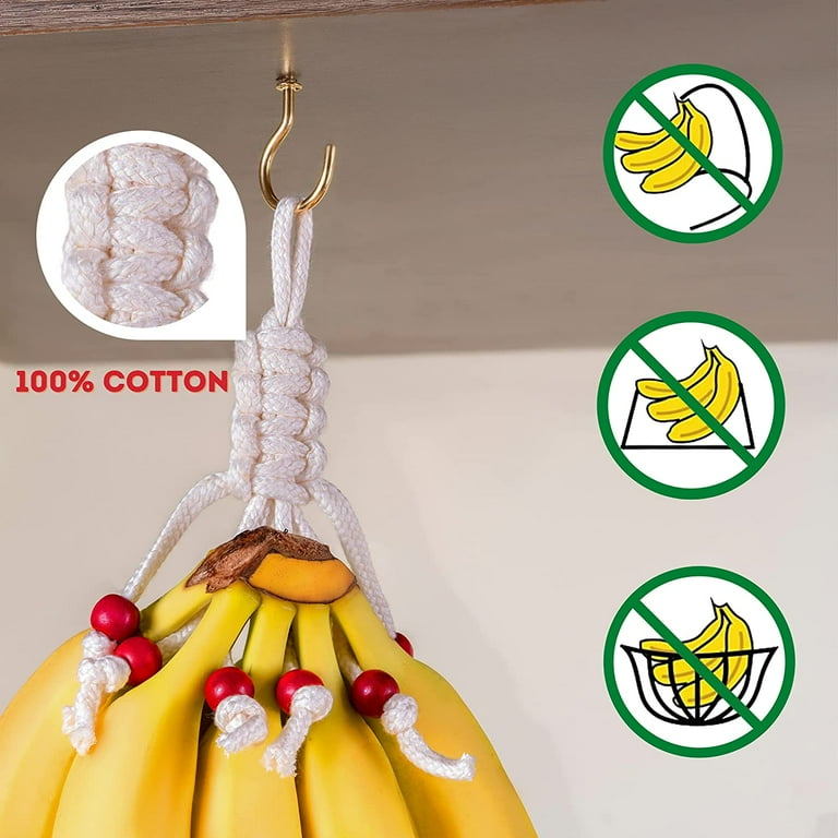 Large Macrame Fruit Hammock Under Cabinet Veggie Banana Hammock Hanging Fruit Basket Saves Counter Space