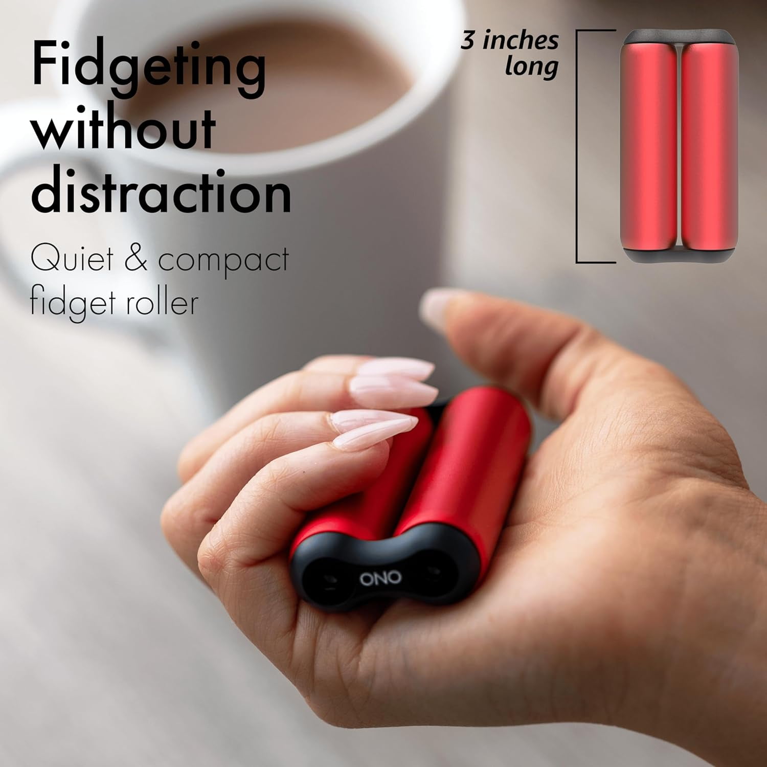 Red Aluminum Junior ONO Roller - Handheld Fidget Toy for Adults | Help Relieve Stress, Anxiety, Tension | Promotes Focus, Clarity | Compact, Portable Design