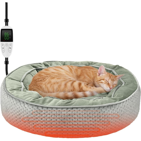Heated Cat Bed Indoor Electric Cat Bed Warmer for Cat Puppy Removable Waterproof Heater Washable Thermal Heating Bed with Adjustable Timer & Temperature for Cat Small Dog (Gray; S)