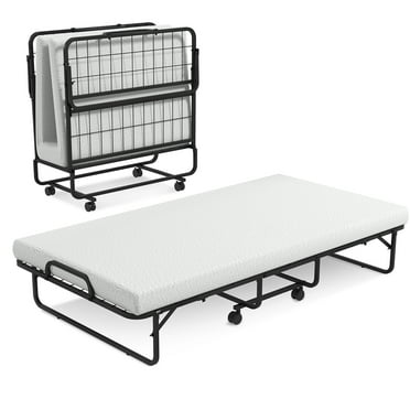 Costway Heavy Duty Foldable Bed Metal Guest Bed Daybed with 4 inch Mattress Memory Foam
