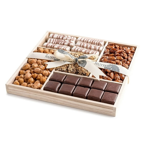 The Nuttery Holiday Wooden 5 Section Nuts and Chocolate Gift Tray, Red
