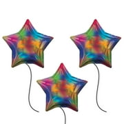Iridescent Rainbow Star Party Supplies 19" Foil Balloon - 3pk