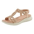 thumbnail image 1 of Sandales Compensées Leozcaa pour Femmes, Habillées, Confortables, Talons Bas, Bride Élastique à la Cheville, Strass, Chaussures Décontractées, 1 of 8