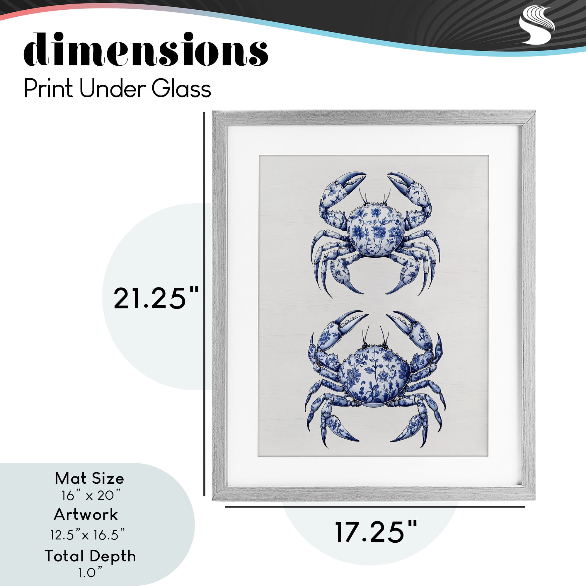 Vintage Toile Crabs Gray Framed Print Under Glass, design by Lettered and Lined