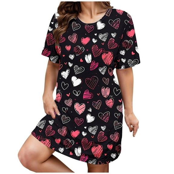 SEMPAI Plus Size Dresses Womens Summer Dresses Short Sleeve Crew Neck Print Mid-Length Summerdresses For Women 2025 Trendy for Easter Women's Plus Dresses