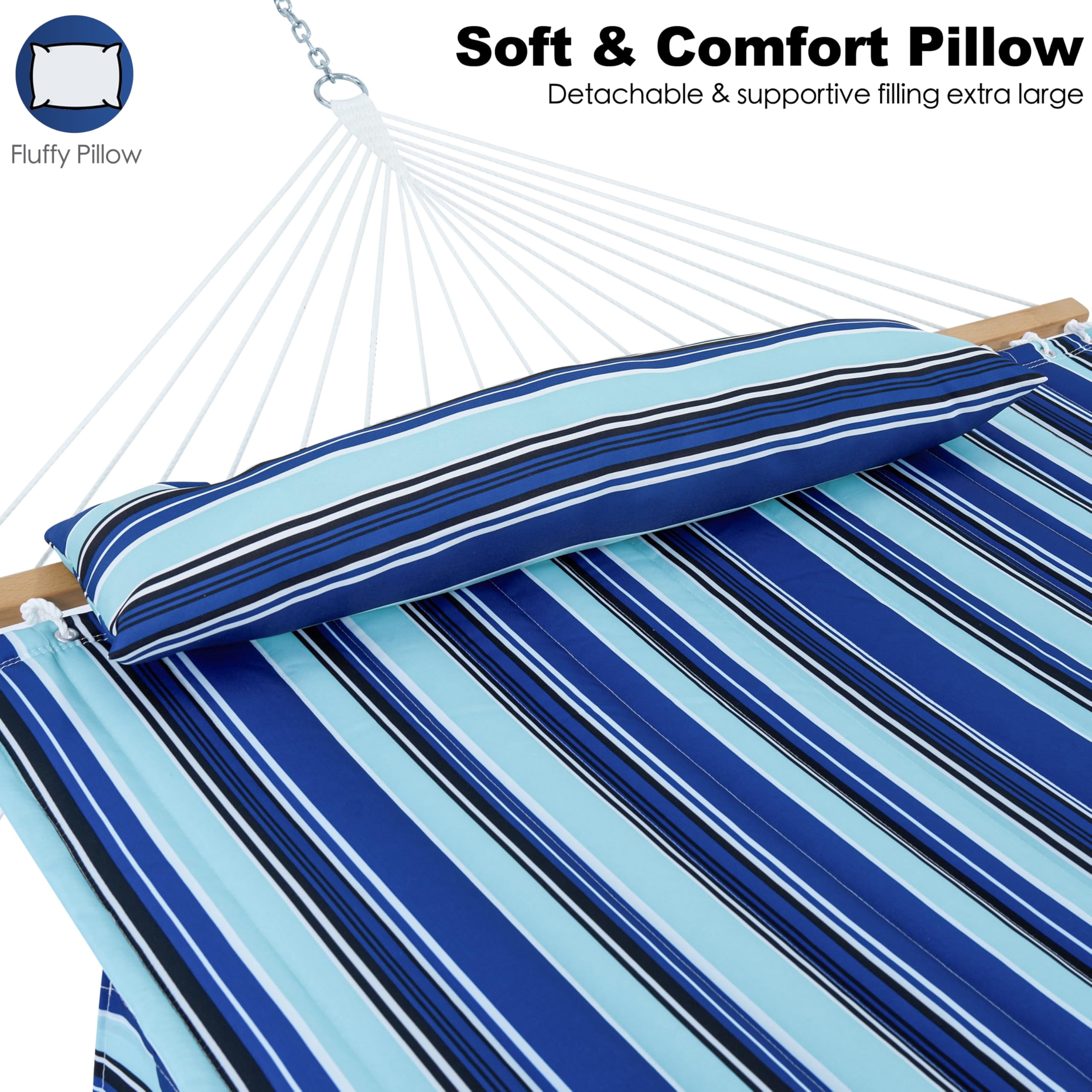 Hammock 2 Person Quilted Fabric Hammocks For Outside  Double 12ft With Spreader Bar Large Removable Pillow Storage Bag Carabiners Max 475 Lbs Capacity (catalina Beach)