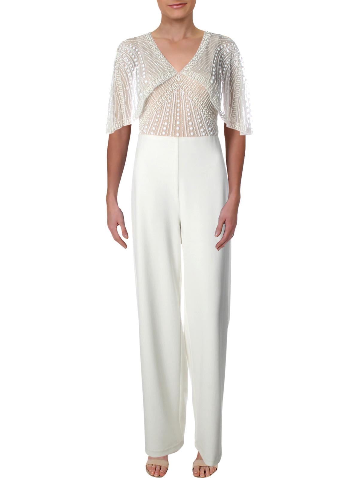 Adrianna Papell Womens Beaded High Waist Jumpsuit