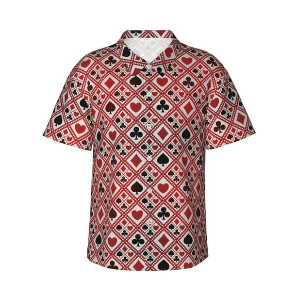 Fotbe Poker Camisa Hawaiana para Hombre Unisex – Camisa Casual de Verano con Botones de Manga Corta de Algodón y Lino,X-Large