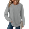 thumbnail image 2 of VISALY Women's Oversized Waffle Blouses Long Sleeve Crew Neck Pullover Tops Fashion Tunic Sweatshirts Loose Fit Dressy Casual Waffle Shirts Trendy Fall Outfit Basic Tee Shirts Light Ashy M, 2 of 7