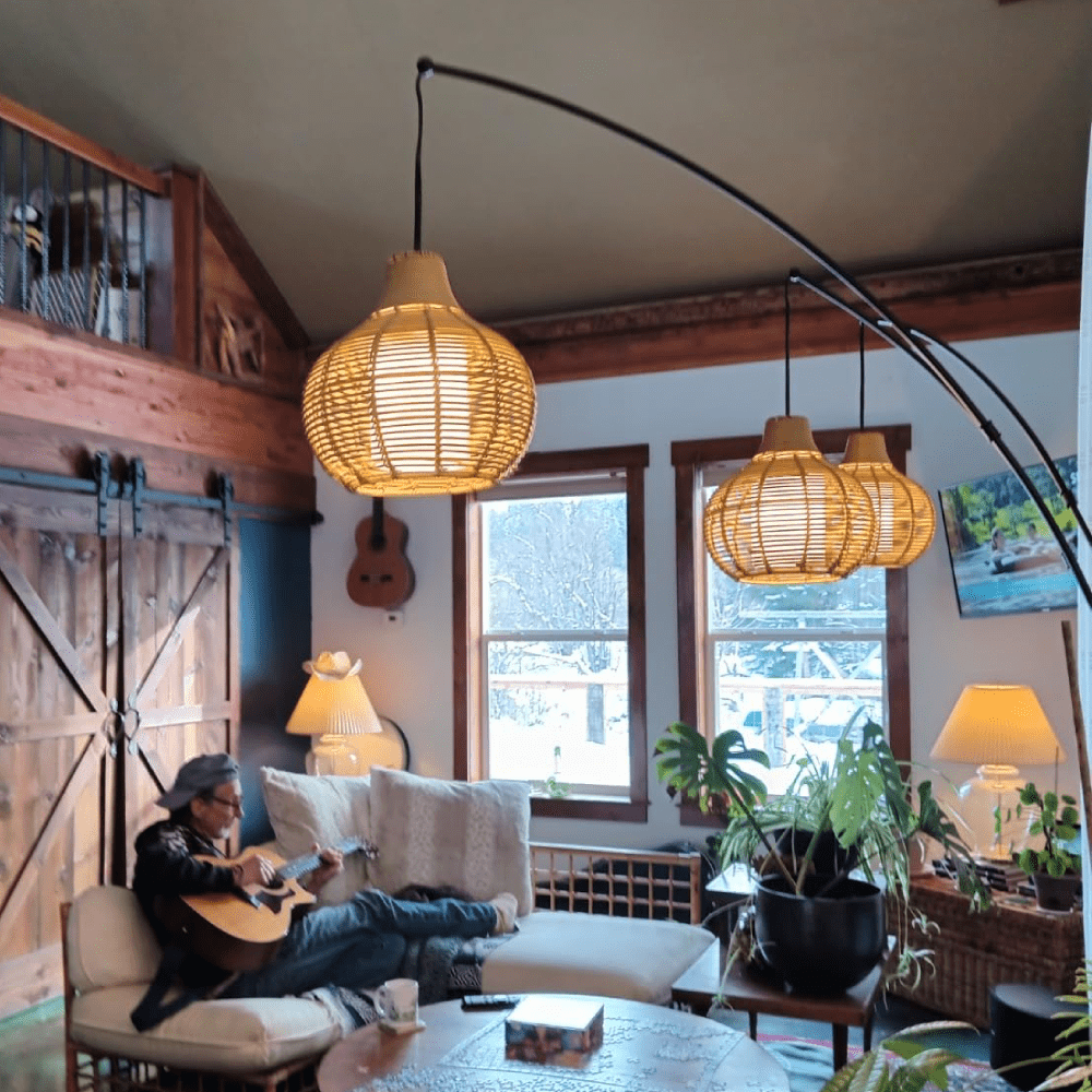 Depuley 90-Inch 3 Light Farmhouse LED Floor Lamp with Adjustable Heads and Rattan Lampshades, E26 Bulb