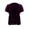 thumbnail image 6 of PiGOGI Women's Velvet Lace Round Neck Short Sleeve Shirt Casual Summer Top Plus Size Elegant Blouse Purple XL, 6 of 6