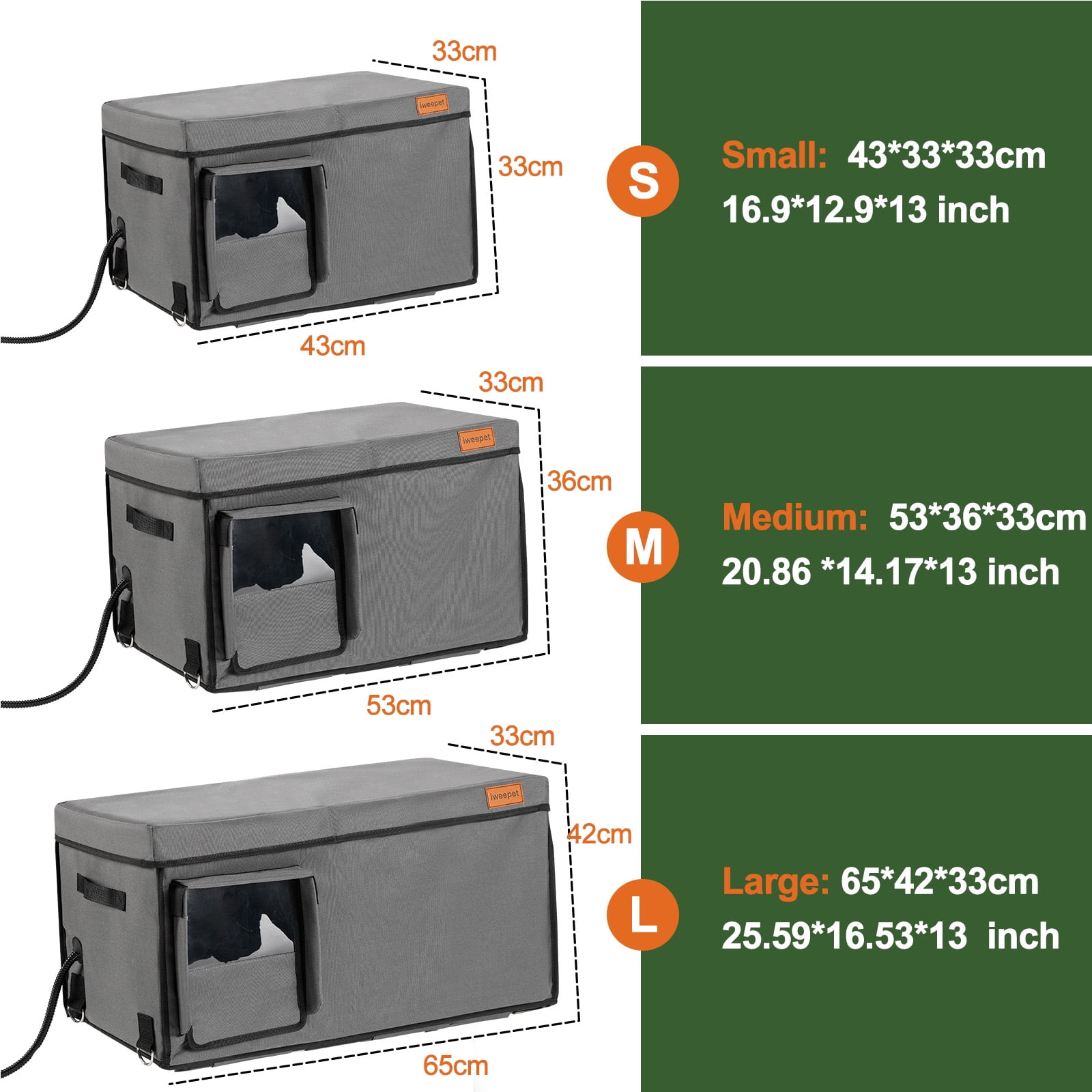 Heated Cat House for Outdoor Cat in Winter, Indestructible 100% Weather Outdoor Cat House, Foil Insulated Pet Shelter for Outside Barn Feral Stray Cat,Medium