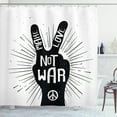 thumbnail image 1 of Hippie Shower Curtain, Grungy Distressed Hand Peace Sign Silhouette with Make Love Slogan Quote Theme, Fabric Bathroom Set with Hooks, 69W X 75L Inches Long, Black and White, by Ambesonne, 1 of 3