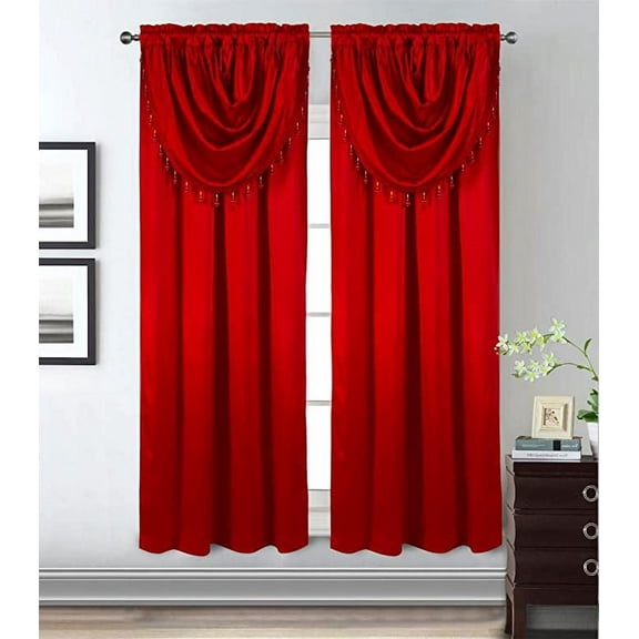 GLORY RUGS Window Panel with Attached Valance Curtain Bedroom Living Room Dining 42"X84" Red