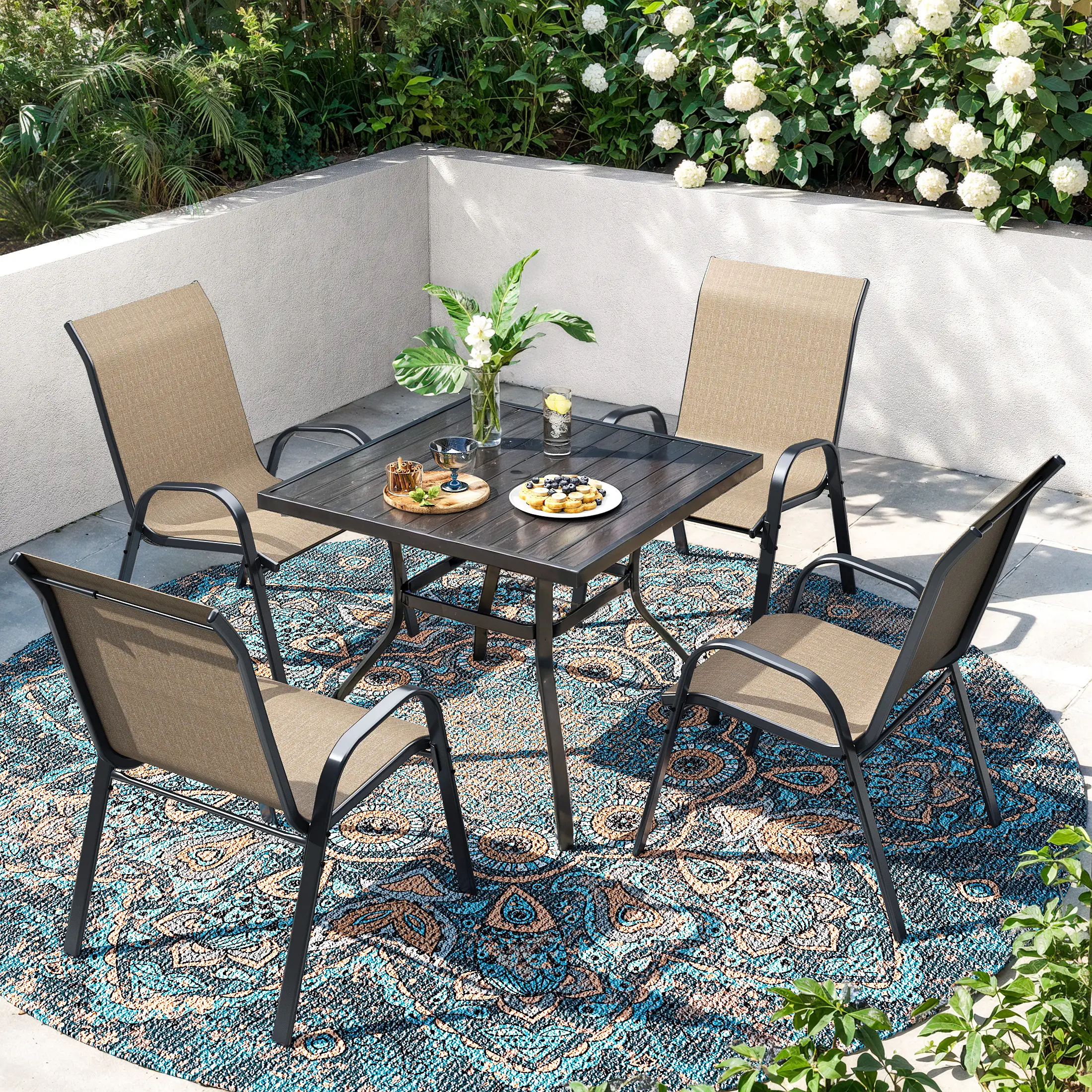 UDPATIO Patio Chairs Set of 4, Outdoor Dining Chairs High Back with All Weather Breathable Textilene, Metal Frame for Lawn Garden Backyard Deck, Brown
