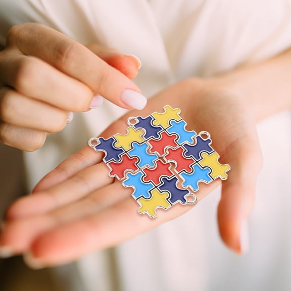 OUNONA 24Pcs Alloy Autism Awareness Charms for Jewelry Crafting, Assorted Color Pendants for Accessories and Decorations