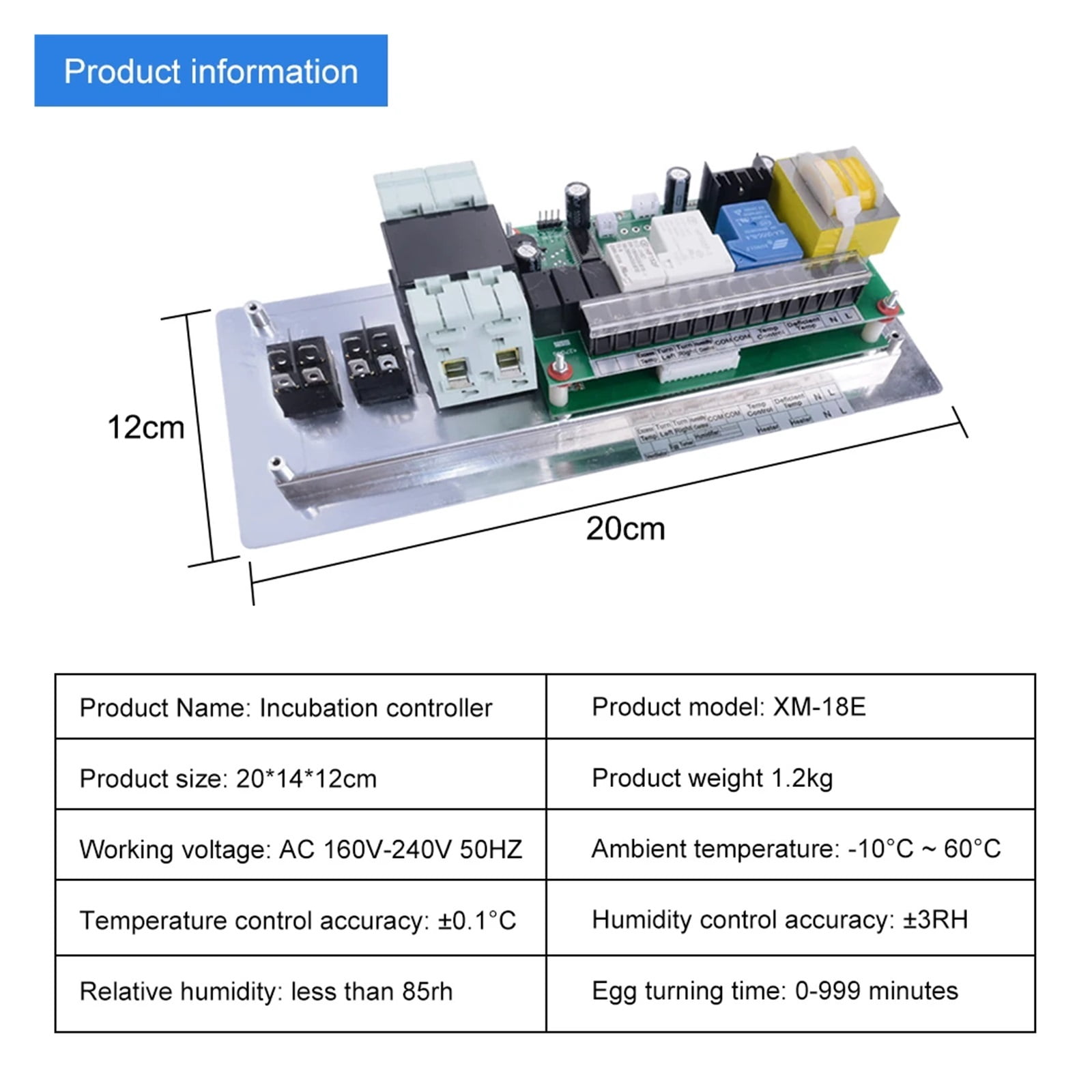 XM-18E Intelligent Incubator Temperature Controller Moisture Meter Digital Egg Incubator Thermostat AC 160V-240V 50HZ