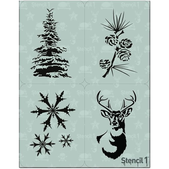 Stencil1 Stencil Winter Deer Tree Snowflake Art Stencils 4-Pack
