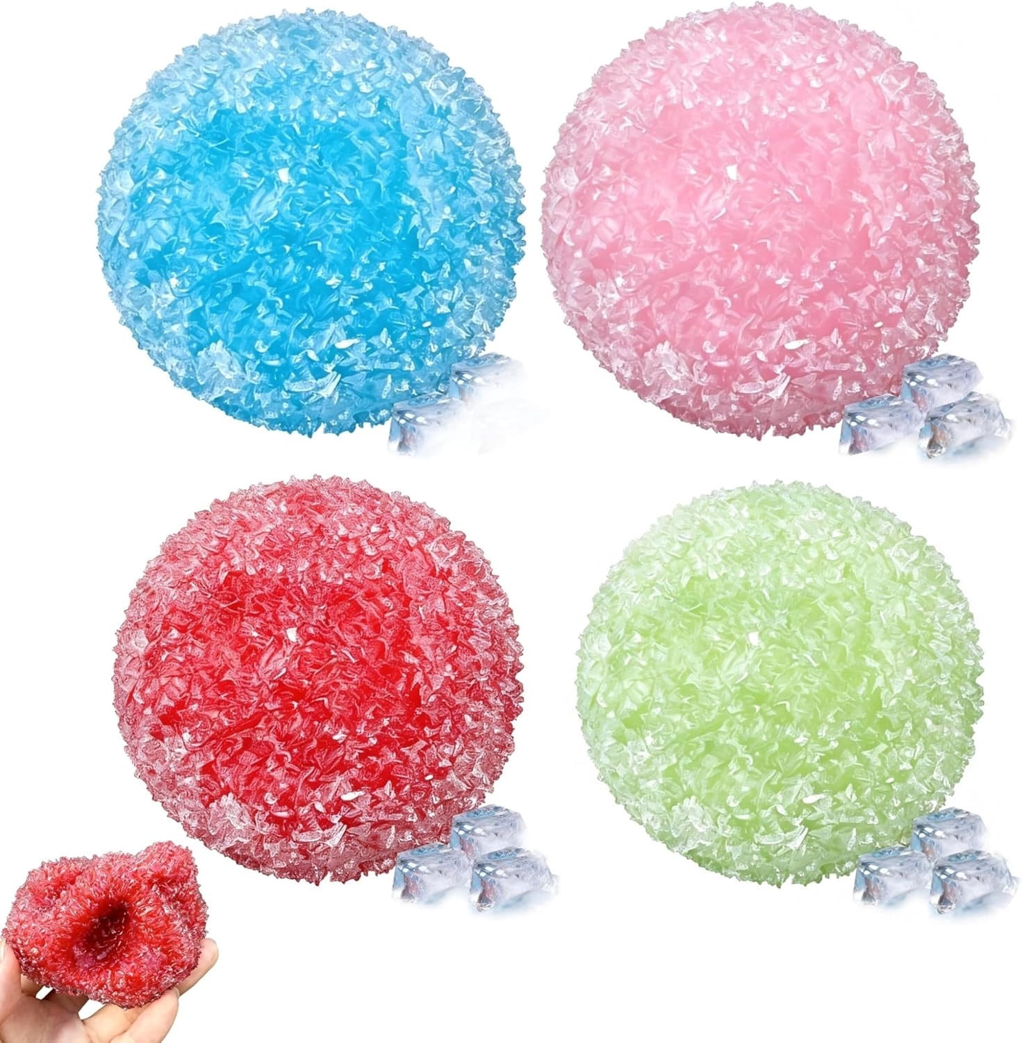 Crunchy Slushy Squishy Ball, Frost Textured Ice Skin Stress Relief Fidget Toy, Soft Sensory Squishies for Anxiety Relief, Cute Handmade Squeeze Toy for Kids Adults Party Supply Gift, Pink