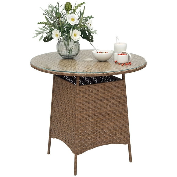 Outsunny 31.5" Round Patio Table, Bistro Table with Umbrella Hole, Brown