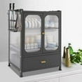 thumbnail image 2 of Tabletop Kitchen Storage Cabinet with Drawer, Countertop Cupboard with Detachable Dish Rack Pantry Cabinet with Draining Tray Small Sideboard Gray for Dishes Cookware, 2 of 7