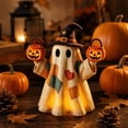 thumbnail image 6 of 2026 Rustic Lighted Halloween Ghost Decor, Vintage Patchwork Ghost with Light Up Pumpkin, Farmhouse Style Fall Figurine for Mantel Shelf Tabletop Display (SetB), 6 of 8