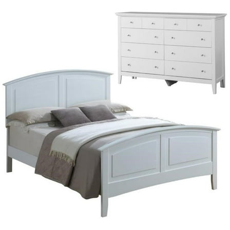 Home Square 2-Piece Set with Queen Panel Bed and 8-Drawer Dresser in White