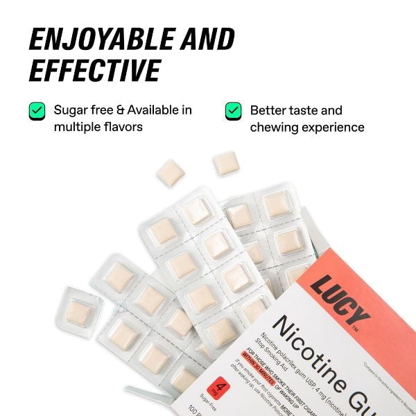 LUCY Nicotine Gum, Stop Smoking Aid and Withdrawal Support, Fruit Flavor, 4mg 100ct pack
