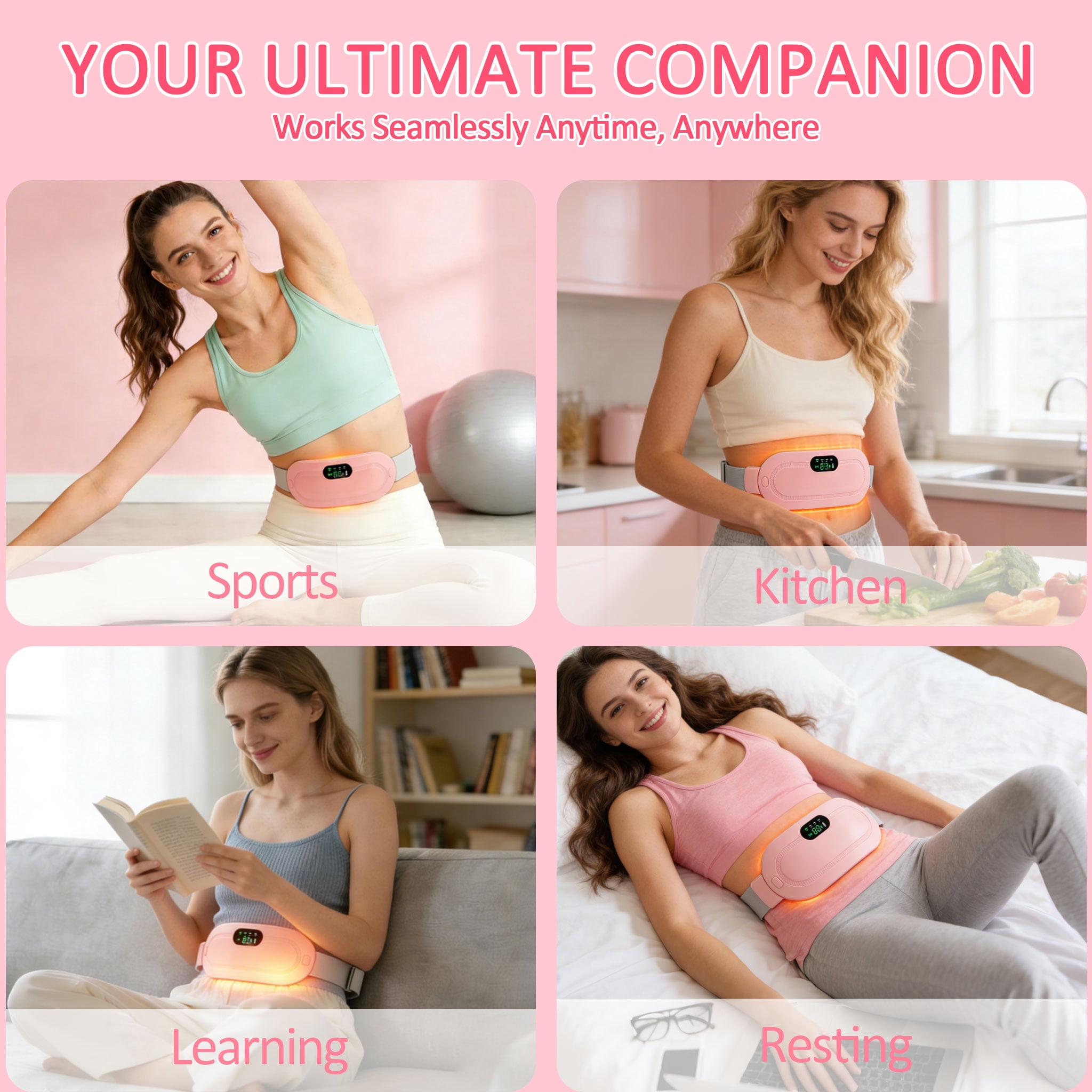 Neidga Portable Cordless Menstrual Heating Pad Belt, 4 Heat & Massage Levels, Fast Heating Belly Wrap for Period Cramps Relief