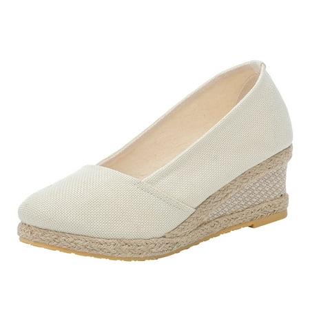 

LIANGP Women s Sandals Fashion Women Summer Weave Wedges Breathable Slip On Round Toe Sandals Comfortable Beach Single Shoes Women s Shoes White Size 9