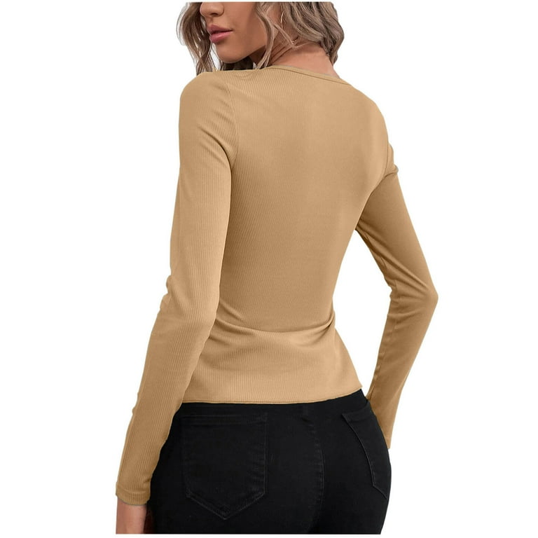 JGGSPWM Women's Cross Wrap Deep V Neck Long Sleeve Tops Asymmetric
