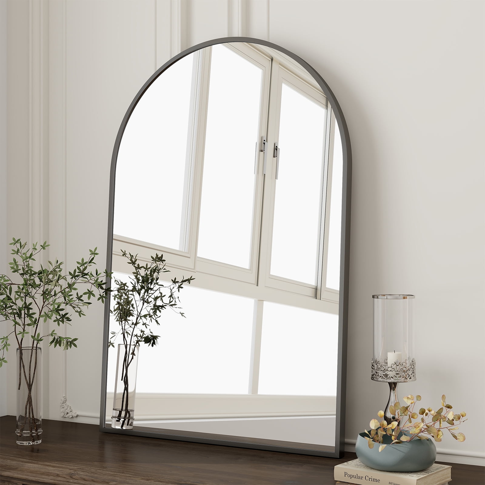 Beautypeak 20x30 Arched Bathroom Mirror, Black