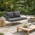 thumbnail image 3 of Benjara Phil 57" Outdoor Sofa- Gray Fade Resistant Upholstery- Silver Aluminum, 3 of 6