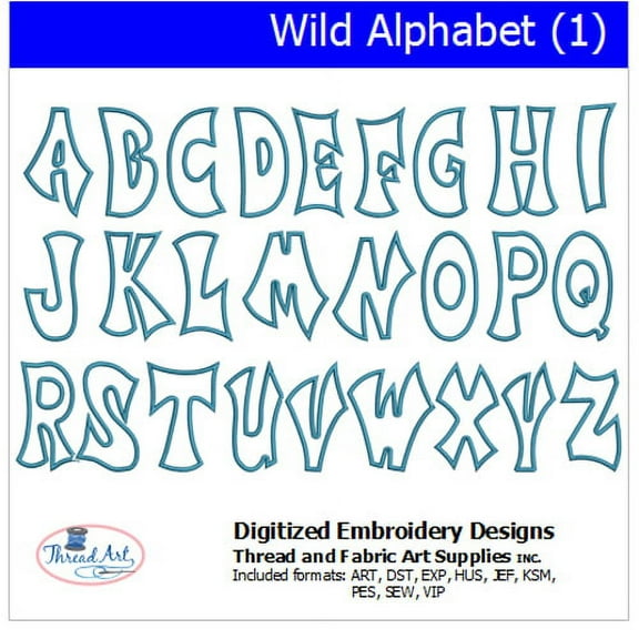 Wild Alphabet (1) Embroidery Designs - All Popular Formats Included - Loaded on USB Stick