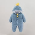thumbnail image 2 of Baby Boy Girl Button Fleece Hooded Jumpsuit Cute Cartoon Animal Fuzzy Sherpa Long Sleeve Warm Romper Footies Winter Outfit Blue 9-12 Months, 2 of 6