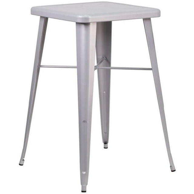 Pemberly Row Table de Bar Contemporain Carré en Métal de 28 Pouces en Argent