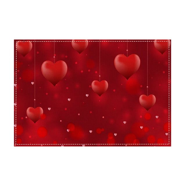 D Valentines Day Placemat Linen Table Mat Heat Insulation 18X12 Inches Multicolor Romantic Dinner Decoration