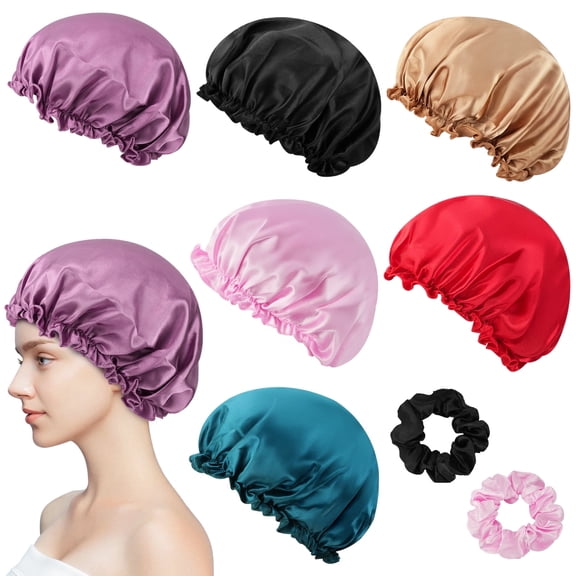 6Pcs Satin Bonnet for Sleeping Silk Sleep Cap, Silk Bonnet with 2 Scrunchie, Hair Bonnets for Women Hats Curly Natural Hair