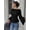 Negro, variant on Women's Pleated Top Bell Sleeve Long Sleeve Fitted Waist Blouse Minimalist Elegant for Office Commute & Smart Casual Occasions