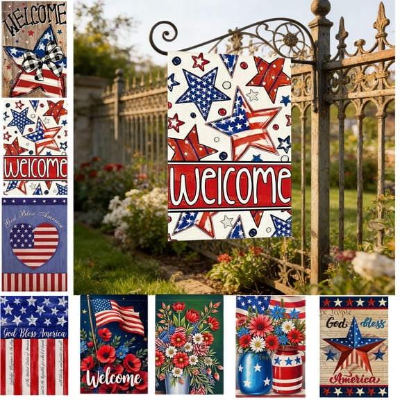 Beautynvta 4th of July Garden Flag, 12x18 Inch, Double Sided Burlap Patriotic Garden Flag, American Stars Welcome Yard Flag for Porch Patio Lawn Outdoor Decor