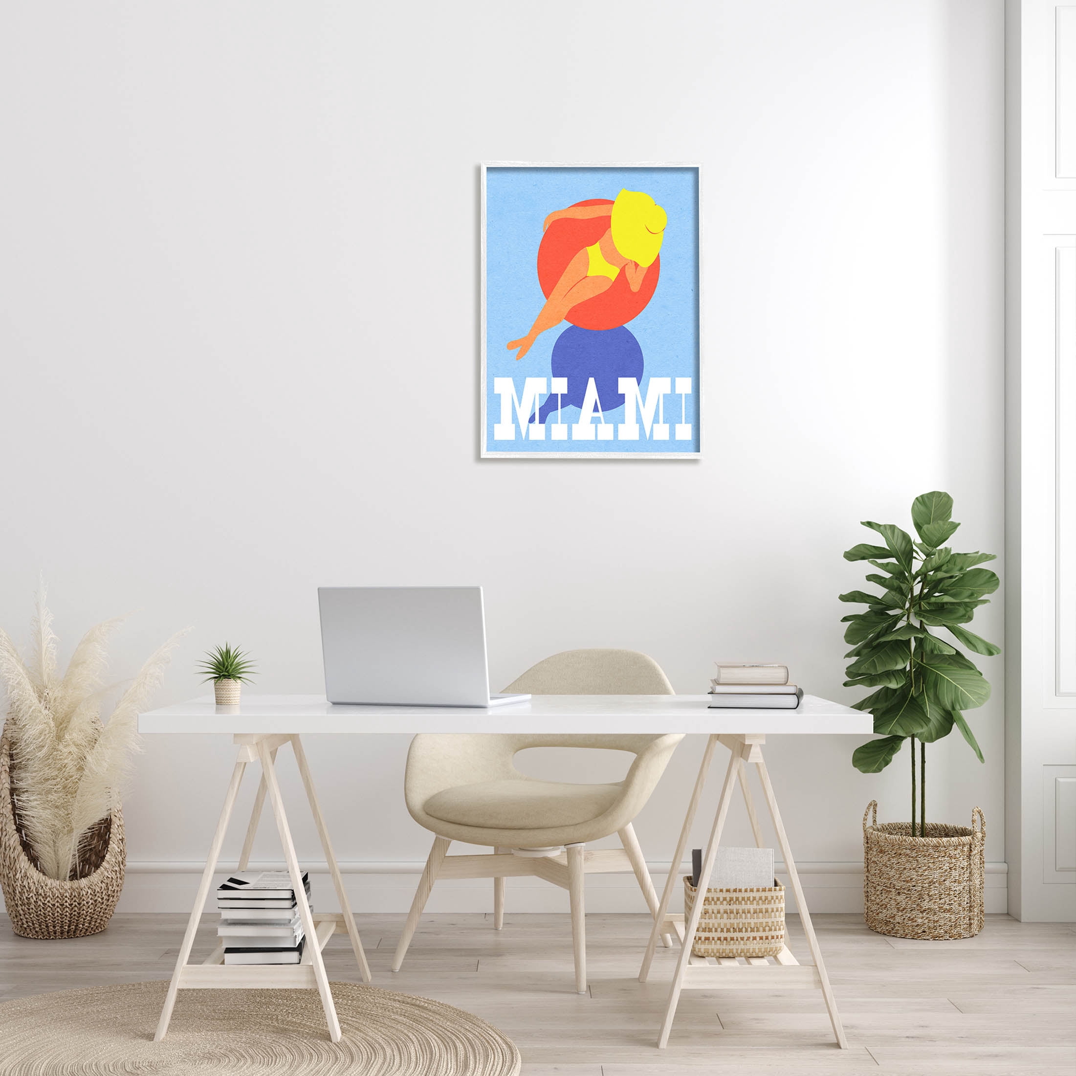 Stupell Industries Miami Woman in Pool Float Graphic Art White Framed Art Print Wall Art, Design by Daphne Polselli