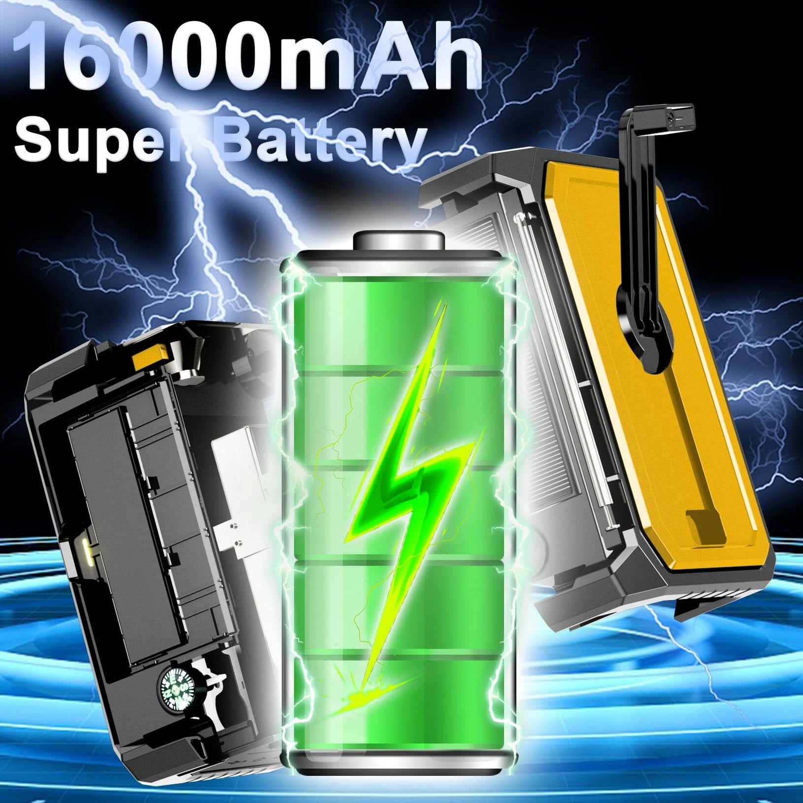 16000mah Hand Crank Emergency Weather Radio With Wireless  59200mwh Noaa Am Fm Solar Flashlight Cell Phone Reading Lamp Compass Sos For Camping And (orange)